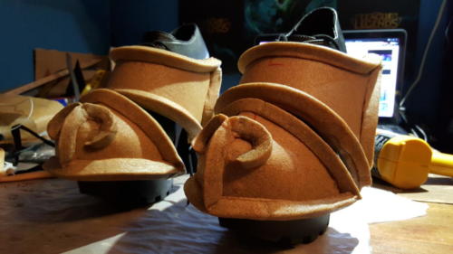 Shoe armor covered in Worbla and detail 